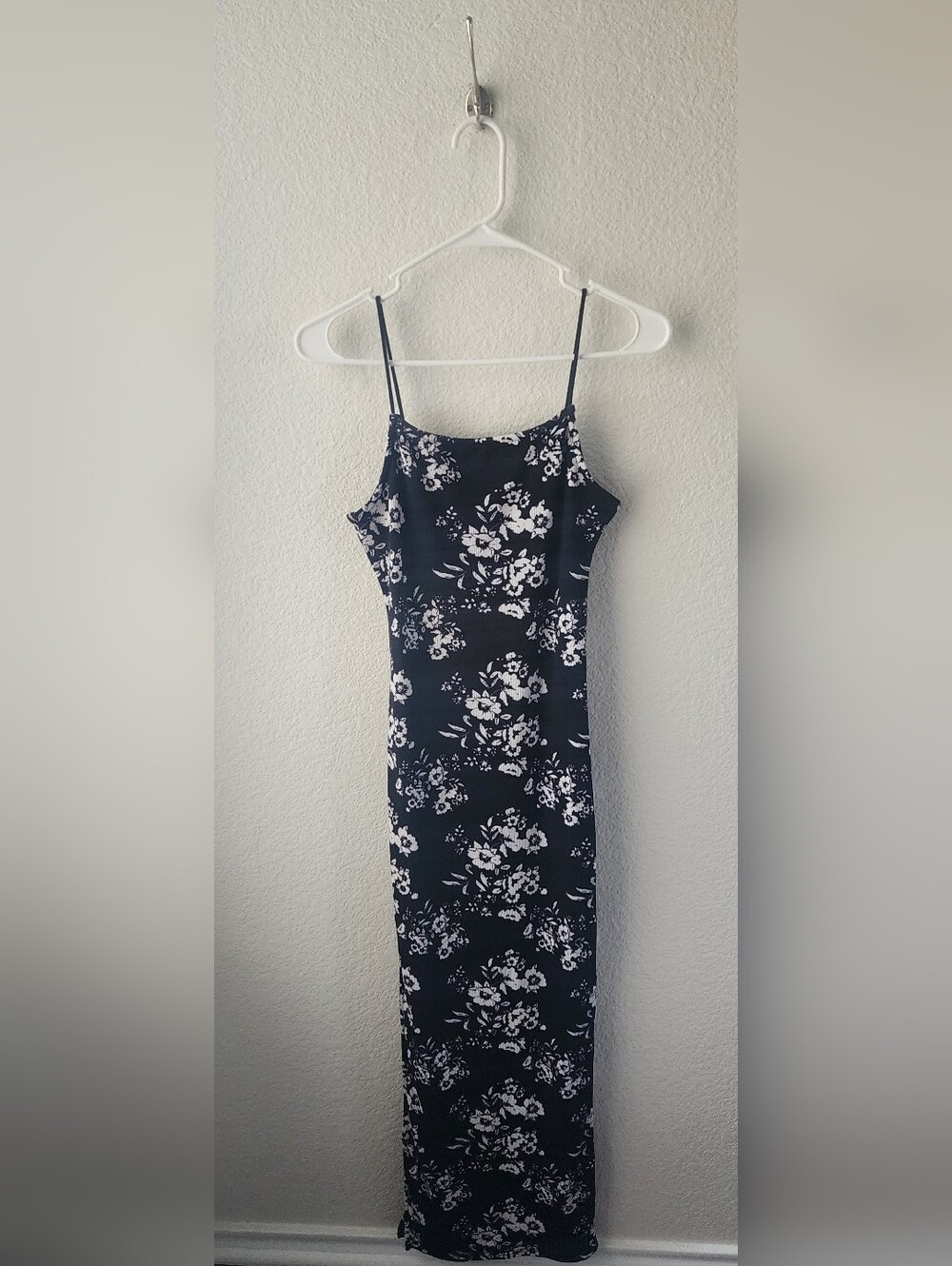 Black and White Floral Maxi Dress With Side Slit